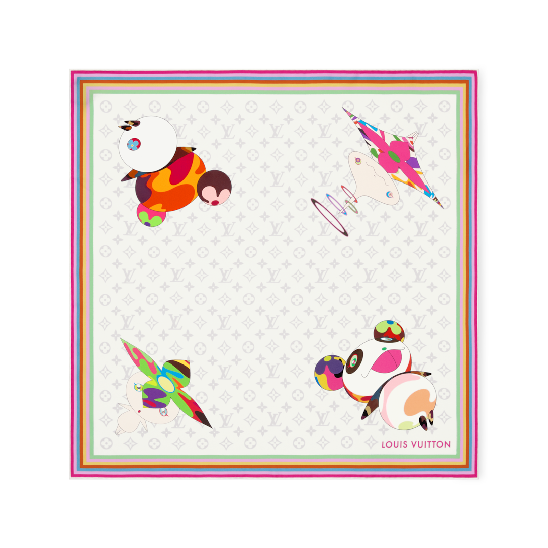 LV x TM Carré 70 cm com Monogram e Personagens em Estilo Superflat